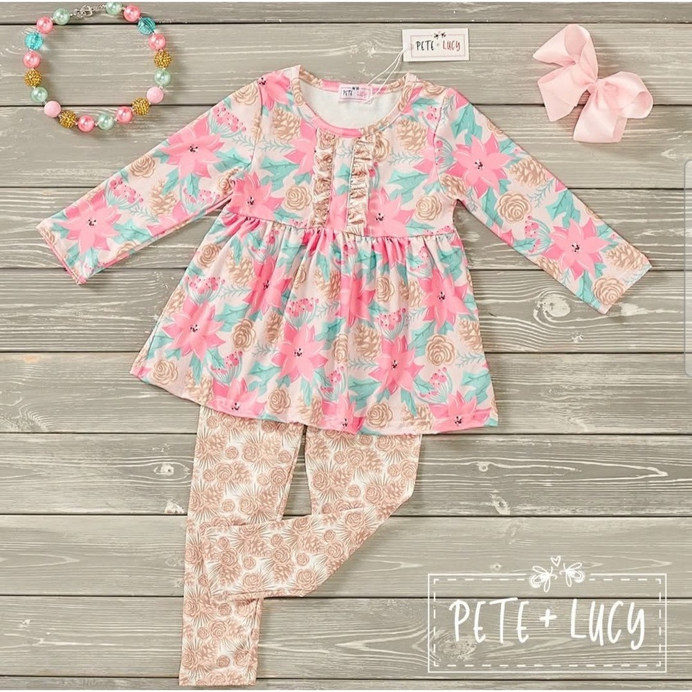 Size 2T Pete And Lucy Pretty Poinsettia Pant Set NWT